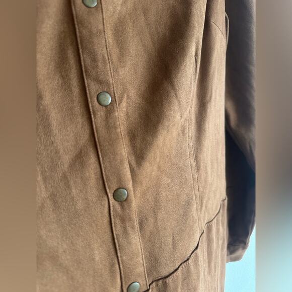 Vintage Talbots Faux Suede Shirt Dress Brown Snap Front Midi Western  Size 4 - Picture 2 of 6